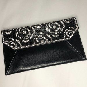 NEW Black Rosette Embellished Clutch